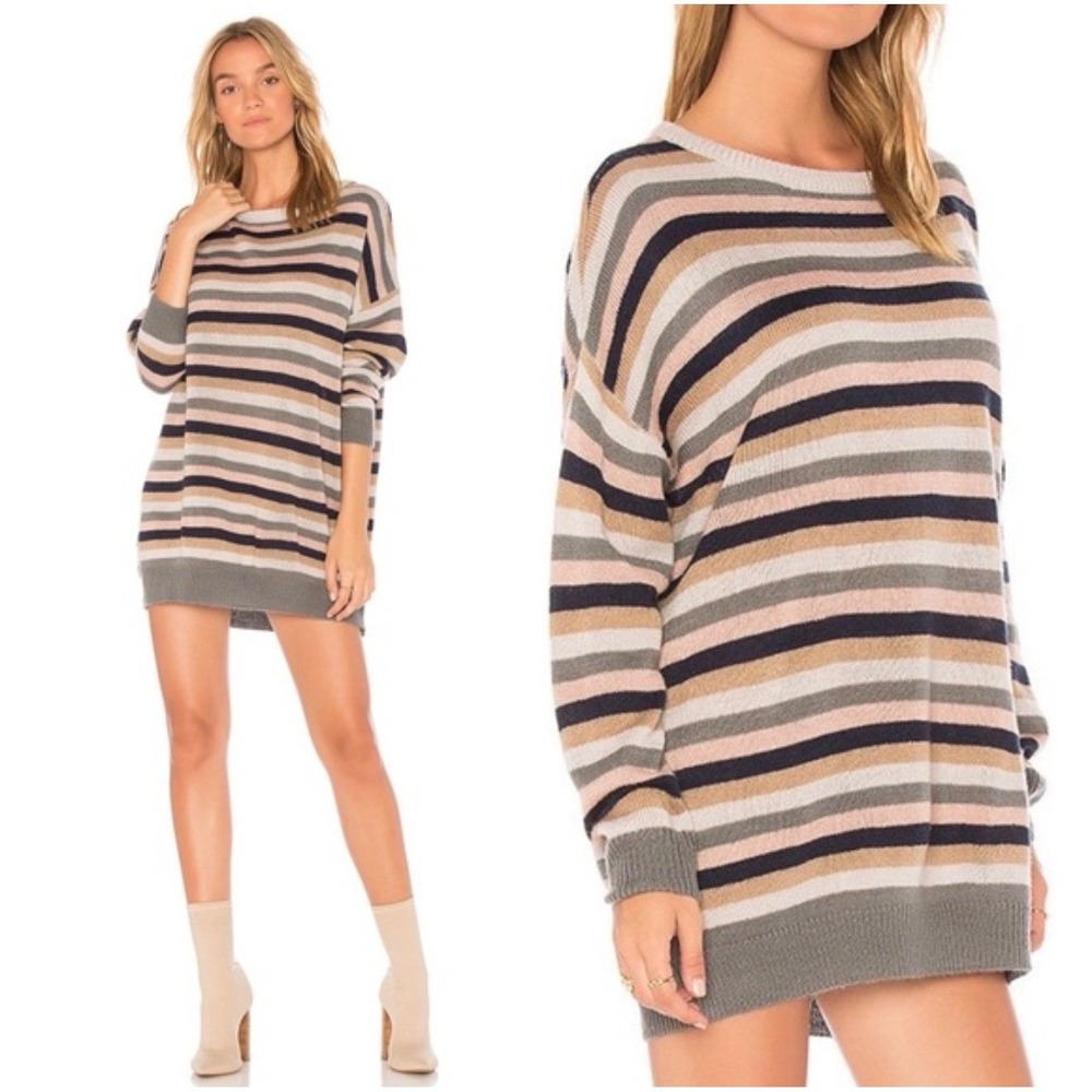 Tularosa Revolve Oversized Sweater Mini Dress Striped Tan Navy Pink Medium
